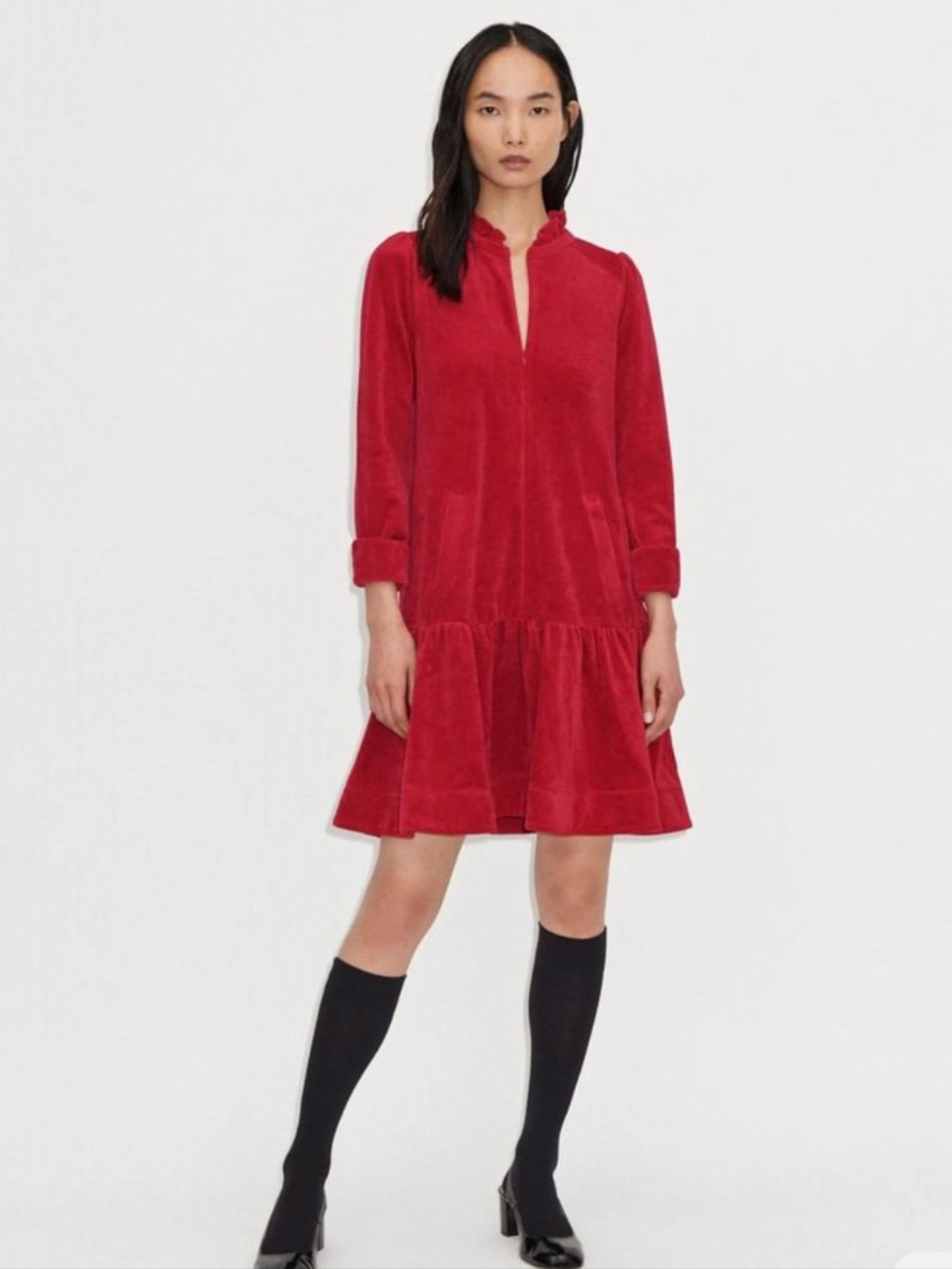 Me+Em  Velour Short Swing Dress in Racing Red Size 10